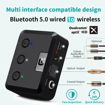 Optyczny kabel koncentryczny Bezprzewodowy Bluetooth 5.0 HD аудиоприемник aptX HD 3.5 mm Aux odbiornik Bluetooth adapter do samochodu,głośniki MR235PRO
