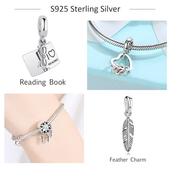 Oryginalne zawieszki 925 srebro próby nadają Pandora Uroku bransoletki biżuteria moda DIY uwielbiam czytać książkę Urok koraliki