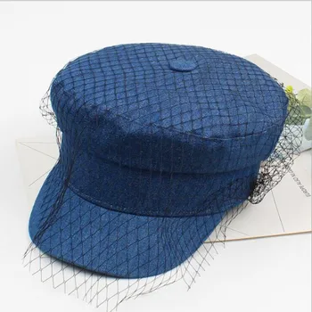 OZyc jesień ośmiokątny kapelusze dla kobiet płaska wojskowa czapka z daszkiem panie stałe czapki Kobiety Casual siatka denim berety kapelusz gorra