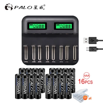 PALO battery charger for rechargeable battery aaa aa battery 1.2 v NI-MH NICD rechargebal battery+16szt AAA1100mah nimh batteries