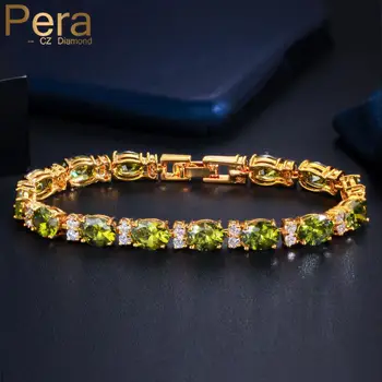 Pera Brand Design Olive Green Cubic Zirconia Yellow Gold Round Link bransoletki dla kobiet luksusowy poprawiny Femme Jewelry B180