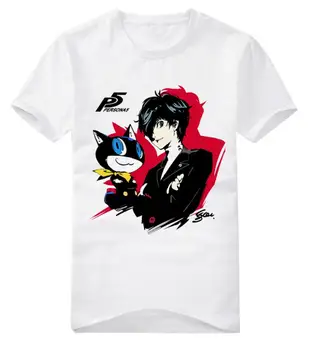 Persona 5 Hero męski, dorosły strój Jokera Ryuuji Sakamoto cosplay kostium kot P5, bawełniana koszulka tee