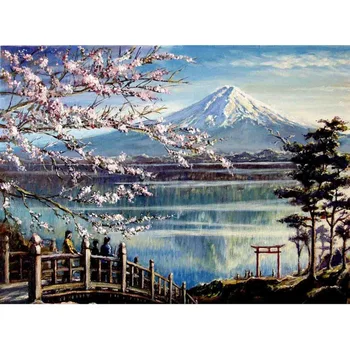 Pełna kwadratowy/okrągły Diament 5D DIY Diament malarstwo Sakura i śnieżna góra rękodzieło Haft Krzyżem rhinestone wystrój