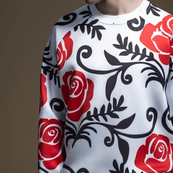 PINLI 2020 wiosna nowy okrągły dekolt Róża przestrzeń do drukowania bawełna wygodne cienkie mężczyźni wysokiej jakości marka odzieżowa bluzy B201109065