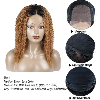 Pinshair Ombre Blonde Afro Kinky Curly Human Hair peruki dla kobiet T1B/30 brazylijski Koronki przodu peruka ludzki włos Non-Remy Closure Wig