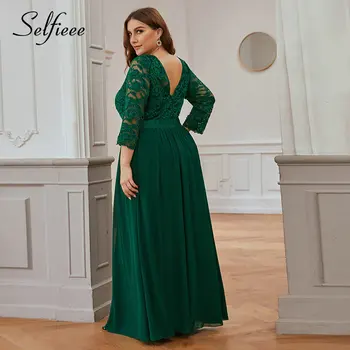 Plus rozmiar ciemno-zielone sukienki Fit And Flare O-neck elastyczny pas koronki suknia sukienka długi szlafrok De Soiree 2020