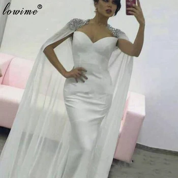 Plus rozmiar Dubaj białe sukienki na studniówkę Syrena arabskie, suknie wieczorowe z splecione peleryna damska sukienki na imprezę sukienki Gowns