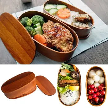 Podwójna Warstwa Naturalny Drewniany Bento Lunch Box Pojemniki Japońskie Bento Ланчбокс Sushi Przenośny Pojemnik Żywności Pracy Studenta