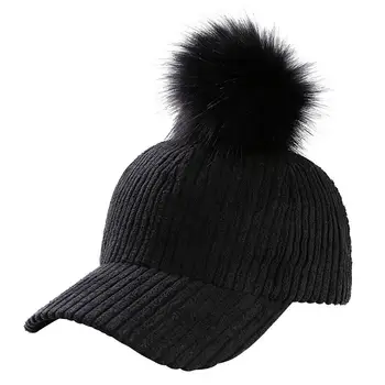 Pom Pom czapka z daszkiem unisex para jednolity kolor Sztruks zima ciepła czapka z daszkiem regulowana moda wypoczynek na co dzień Snapback