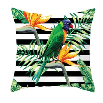 Poszewka 45*45 cm roślina tropikalna papuga ptak poliester drukowana poszewka domowy kanapa poduszka poszewka Dekoracyjna poszewka