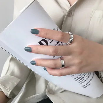 Prawdziwe srebro próby 925 pierścienie dla kobiet linia stóp druku mody wykwintne biżuteria duże regulowane antyczne pierścienie Anillos