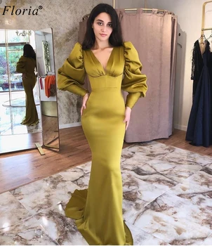 Prosty Dubaj Syrena Sukienki Na Studniówkę 2020 Formalne Długie Rękawy Suknie Wieczorowe Tureckie Couture V-Neck Zdjęcia Sukienki Szlafrok Na Zamówienie