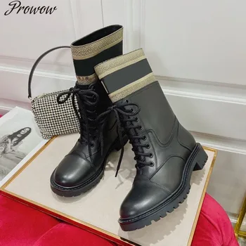 Prowow jesień zima buty do połowy łydek marki design buty Damskie 2020 moda okrągły nosek buty nad kolanem buty Zappatos Mujer