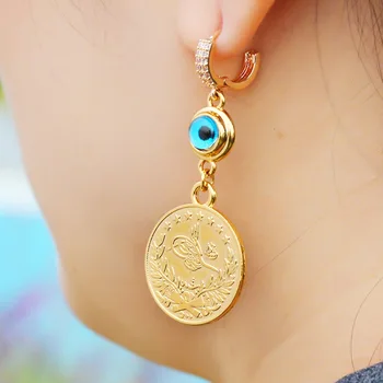 Przykre złoty kolor Bóg Oman moneta kolczyki muzułmańskie islamskie biżuteria dla kobiet dziewczyn starożytny Afrykański, arabski styl tureckie biżuteria