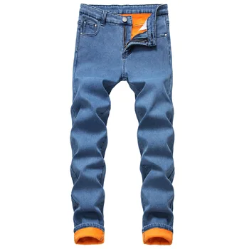 QUANBO męskie zima plus aksamit kompozytowe ciepłe dżinsy 2019 nowy bezpośredni Slim Fit męskie casual dżinsy czarny niebieski jeans 40 42