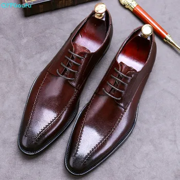 QYFCIOUFU 2020 męskie formalne buty wykonane z naturalnej wołowej skóry Biznesowa buty wysokiej jakości, męska sukni buty ślubne męskie czarne brązowe оксфорды