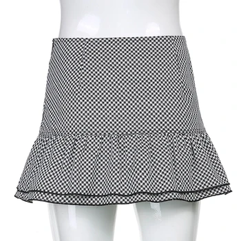 Rapcopter Houndstooth drukowane spódnice w stylu retro Y2K schludny styl spódnice związać śliczne spódnice kobiety plisowane spódnice Harajuku nieregularne