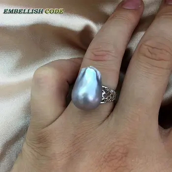 Regulowany rozmiar, zmiana rozmiaru barokowa perła 925 srebrny pierścień prosta klasyczna szara błyszcząca tkanina embrionalnego kula ognia flameball kobiety