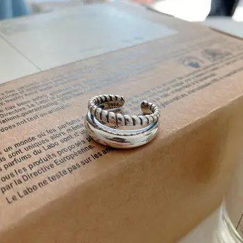 Retro 1szt INS autentyczne S925 srebro wykwintne biżuteria dwa rzędy skręcone liny i polerowanej taśmą pierścień handmade handmade TLJ1114
