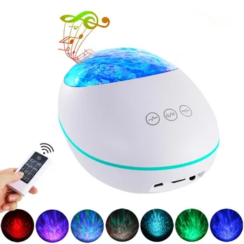 Romantyczny fala ocean projektor lampa Bluetooth, odtwarzacz muzyczny led 7 kolorów woda fala sypialnia szafka lampa