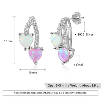 Romantyczny różowy i biały opal kolczyki pręta dla kobiet 925 srebro serce Kolczyki Srebro 925 sztuk biżuterii(Jewelora EA103252)