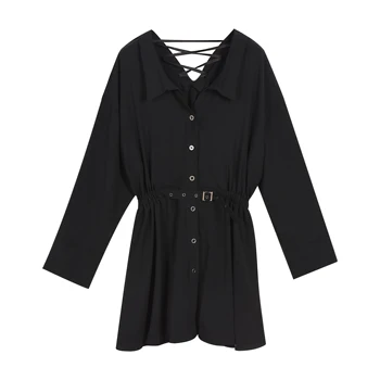 Rosetic Gothic Black Women Dress Long Sleeve Fall 2020 Solid Simple Elegant Goth Casual Sexy A Line Short Dresses Vintage 2021