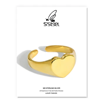 S ' Steel serce pierścień prezent dla kobiet 925 srebro projektant minimalistyczny miłość otwarte pierścień Joyas De Plata 925 Mujer Fine Jewellery