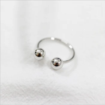 S925 srebro moda osobowość podwójny okrągły koralik otwieranie wspólny pierścień