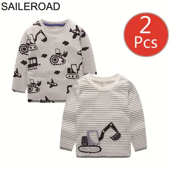 SAILEROAD 2 szt. koparko druku chłopców bluzki z długim rękawem na ubrania dla dzieci 4 lat małe dzieci t-shirt bawełna dziewczynek ubrania