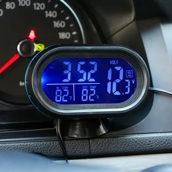Samochodowy termometr cyfrowy zegar samochodowe zegar led oświetlone auto podwójny czujnik temperatury woltomierz tester napięcia