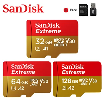 Sandisk Original Memory Card Extreme Micro SD Card A2 A1 V30 U3 4K Flash Card 64GB, 32GB TF Card 128GB Pamięci Microsd do telefonu