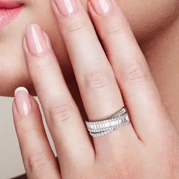 SANTUZZA srebrne pierścionki dla kobiet czyste srebro próby 925 wysoki połysk biały cyrkonia casual prosta moda wykwintne biżuteria
