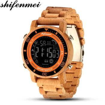 Shifenmei Bluetooth Smart Watch mężczyźni basen Wielofunkcyjny w zegarku sportowym drewniane zegar cyfrowy drewniane zegarki wojskowe