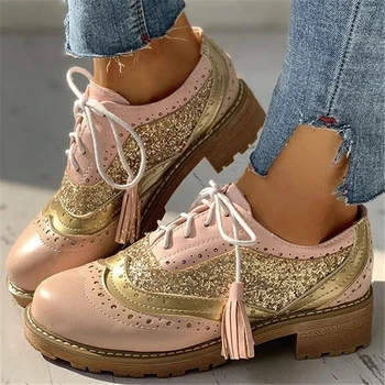 Siddons damskie mieszkania оксфорды buty zasznurować buty na platformie skórzane damskie antypoślizgowe codzienne Zapatos De Mujer pędzelkiem Fmeale buty