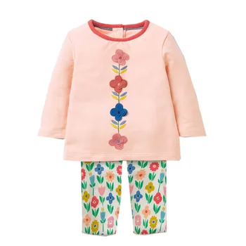 Skoki meters Brand 2019 jesień wiosna Baby Flower Girls Embroidery Printing Long sleeve dress clothes set For Kids clothing