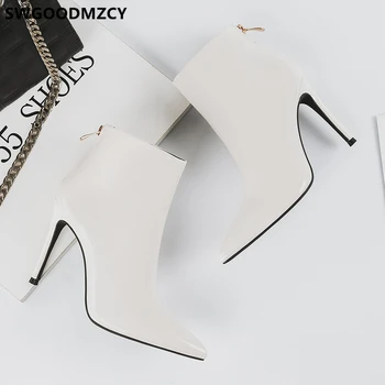 Skórzane buty damskie szpilki kozaki czarne botki dla kobiet buty zimowe obuwie Damskie moda damska+buty Zapatos De Mujer