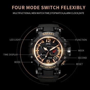 SMAEL 1509 Męskie sportowe zegarek analogowy cyfrowy zegarek Kwarcowy 50 m wodoodporny S Shock Watch zegarki męskie relogios masculino 2020
