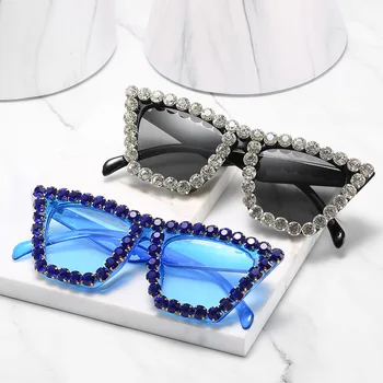 SO&EI moda ponadgabarytowych Kocie oko luksusowe rhinestone okulary Kobiety stare cukierki kolor Diament punkty mężczyźni okulary odcienie