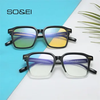 SO&EI Vintage Rivets Decorative Square TR90 Women Glasses Frame Anti-Blu-ray Clear Lens Eyewear Men Optical Eyeglasses Frame