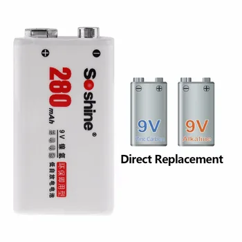 Soshine 9V 6F22 280mAh High Capacity Ni-MH Rechargeable Battery + Portable Battery Box for Microphones / Instruments Meters