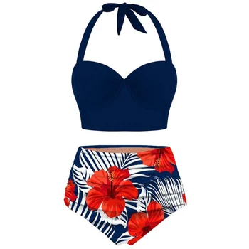 Sprzedaż hurtowa letnie stroje kąpielowe dla kobiet kwiatowy print strój kąpielowy z wysokim stanem 2 szt./kpl. plażowy strój kąpielowy S66