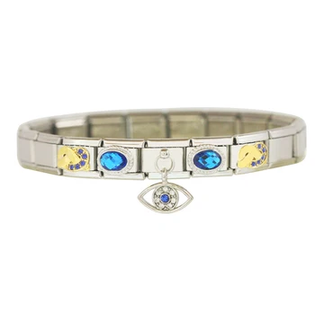 Stal nierdzewna kompozytowe linki klasyczny 9 mm kobiety niebieski Kryształ Kamień oko włoski urok link bransoletka fit Zoppini Nomiation