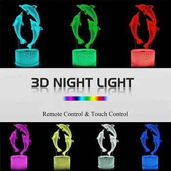 Stereo 3D Delfin LED Night Light USB dekoracyjne nastrojowa lampa 7 kolorów zmiana stolik lampa Dotykowy włącznik prezent lampa