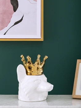 Styl skandynawski Złota korona Lwia głowa ceramiczna zwierzę skarbonka dekoracja salon ganek dekoracja vintage wystrój domu