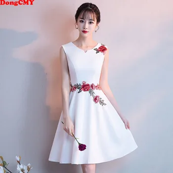 Sukienka DongCMY Flower Party 2020 Koronki Biały Plus Rozmiar Formalna Wieczór Bez Rękawów Vintage