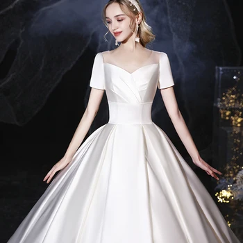 Suknia Ślubna 2021 Nowy Luksusowy Satynowa Suknia Ślubna Z Trenem Suknia Księżniczki Plus Rozmiar Vestido De Noiva