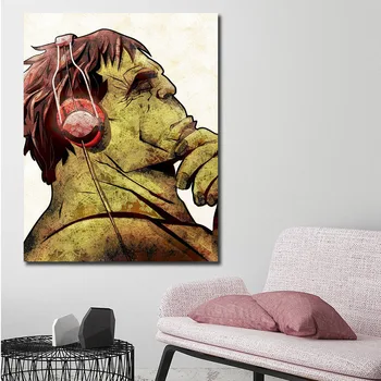 Superbohater Hulk Słuchawki Płótno Malarstwo Sztuka Drukowania Plakat Zawsze Być Sobą Kreskówka Dla Dzieci Pokoje Malowanie Ścian Home Decor