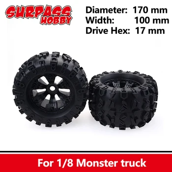 SURPASS HOBBY 2PCS 170MM 1/8 Monster Truck Wheels opony 17mm Hex Wheel dla RC Axial SCX10 Savage XL MOUNTED GT FLUX HSP HPI