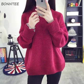 Sweter damski rozmiar plus golf czysty kolor swetry Damskie i swetry Harajuku zimowa odzież z dzianiny koreański top elastyczny
