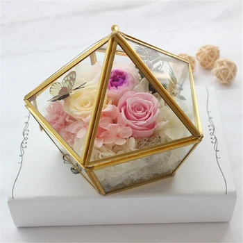 Szklany Pierścień Pudełko Ślubne Biżuteria Etui Nieśmiertelny Kwiat Szklana Pokrywa Twórczy Ozdoba Domu